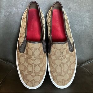 Coach Chrissy Slip On Sneakers with All Over Logo Print Shoe Loafer Women 9.5 B
